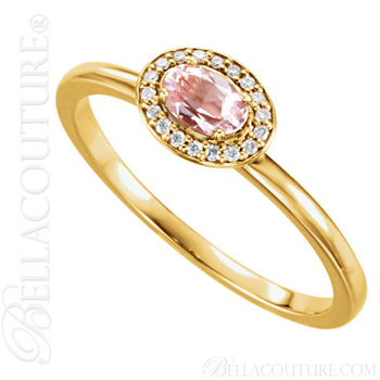 (NEW) BELLA COUTURE BALINA Fine Diamond Genuine Rose Morganite Oval Dainty Gemstone 14K Yellow Gold Ring (NEW) BELLA COUTURE BALINA Fine Diamond Genuine Rose Morganite Oval Dainty Gemstone 14K Yellow Gold Ring