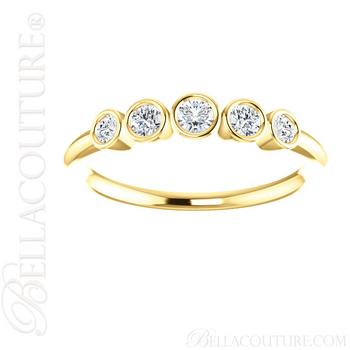 (NEW) BELLA COUTURE CORINA II Fine Graduated Five Diamond Bezel Set 14K Yellow Gold Ring Band (1/4 CT. TW.) (NEW) BELLA COUTURE CORINA II Fine Graduated Five Diamond Bezel Set 14K Yellow Gold Ring Band (1/4 CT. TW.)