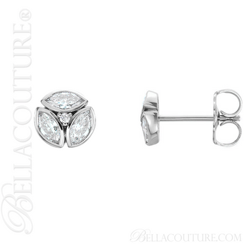 (NEW) BELLA COUTURE De VINE Marquise Cut Diamond 14K White Gold Bezel Set Stud Earrings (1/2 CT. TW.) (NEW) BELLA COUTURE De VINE Marquise Cut Diamond 14K White Gold Bezel Set Stud Earrings (1/2 CT. TW.)