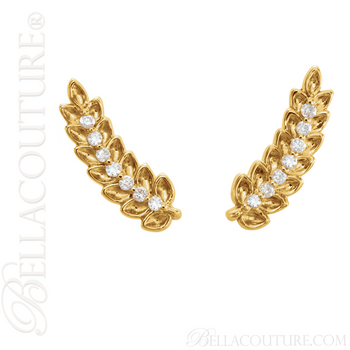 (NEW) BELLA COUTURE LOREE Diamond 14K Yellow Gold Leaf I Feather Earrings (NEW) BELLA COUTURE LOREE Diamond 14K Yellow Gold Leaf I Feather Earrings