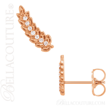 (NEW) BELLA COUTURE LOREE Diamond 14K Rose Gold Leaf I Feather Earrings (NEW) BELLA COUTURE LOREE Diamond 14K Rose Gold Leaf I Feather Earrings