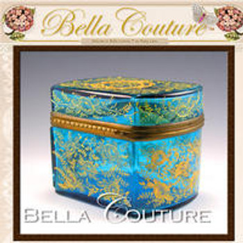 SOLD! - (ANTIQUE) 19c. Moser Blue Art Glass Enamel Jewelry Ormolu Box / Sugar Casket SOLD! - (ANTIQUE) 19c. Moser Blue Art Glass Enamel Jewelry Ormolu Box / Sugar Casket