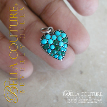 SOLD! - (ANTIQUE) Rare Georgian Victorian Sterling Silver Gilt Pave Turquoise Heart c.1790 - 1840 Charm Pendant SOLD! - (ANTIQUE) Rare Georgian Victorian Sterling Silver Gilt Pave Turquoise Heart c.1790 - 1840 Charm Pendant