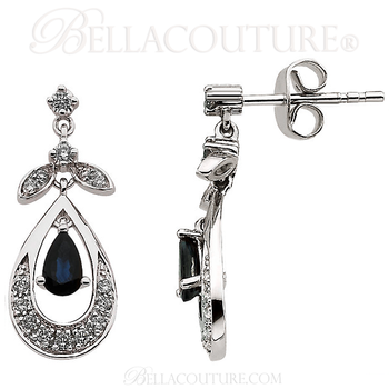 (NEW) BELLA COUTURE FINE DIAMOND GENUINE SAPPHIRE DANGLE DROP EARRINGS in 14K White Gold (NEW) BELLA COUTURE FINE DIAMOND GENUINE SAPPHIRE DANGLE DROP EARRINGS in 14K White Gold