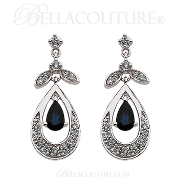 (NEW) BELLA COUTURE FINE DIAMOND GENUINE SAPPHIRE 14K WHITE GOLD DANGLE DROP PENDANT NECKLACE (7x5MM)(18" Inches in Length) (NEW) BELLA COUTURE FINE DIAMOND GENUINE SAPPHIRE 14K WHITE GOLD DANGLE DROP PENDANT NECKLACE (7x5MM)(18" Inches in Length)