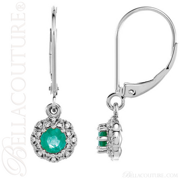 (NEW) Bella Couture Gorgeous Etruscan Diamond Genuine Emerald 14k White Gold Lever Back Earrings (NEW) Bella Couture Gorgeous Etruscan Diamond Genuine Emerald 14k White Gold Lever Back Earrings