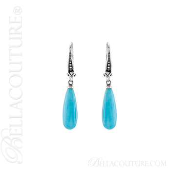(NEW) BELLA COUTURE BALIZA Gorgeous Fine Genuine Turquoise Fleur De Lis Sterling Silver Dangle Briolette Tear Drop Earrings (NEW) BELLA COUTURE BALIZA Gorgeous Fine Genuine Turquoise Fleur De Lis Sterling Silver Dangle Briolette Tear Drop Earrings