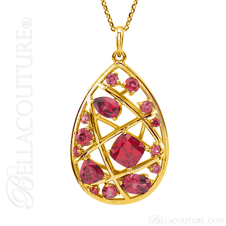 14K Yellow Gold Necklace With Fancy Cut Faceted Garnet Gemstones 18 Inches