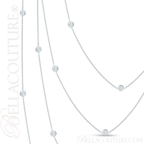 (NEW) BELLA COUTURE Fine Diamond 3-Station 14K White Gold Necklace (18" in Length)(1/3 CT. TW.)