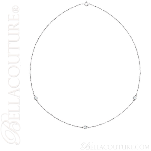 (NEW) BELLA COUTURE Fine Diamond 3-Station 14K White Gold Necklace (18" in Length)(1/3 CT. TW.)