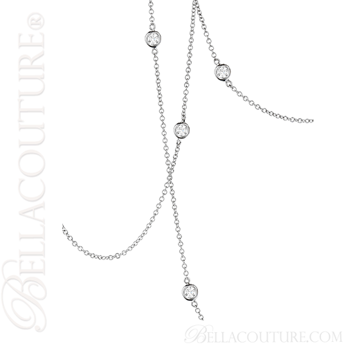 (NEW) BELLA COUTURE Fine Diamond 7-Station 14K White Gold Necklace (24" in Length)(1/4 CT. TW.)