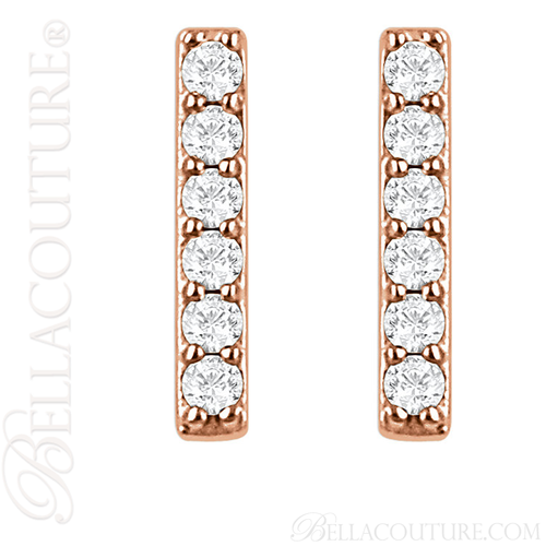 (NEW) BELLA COUTURE Gorgeous Fine Elegant Pave' Diamond Bar 14K Rose Gold Earrings (1/10 CT. TW.)