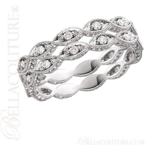 (NEW) BELLA COUTURE FINE GORGEOUS ANTIQUE STYLE GENUINE BLUE SAPPHIRE GEMSTONE 14K WHITE GOLD STACKABLE ANNIVERSARY ETERNITY RING BAND (1/8 CT. TW.)