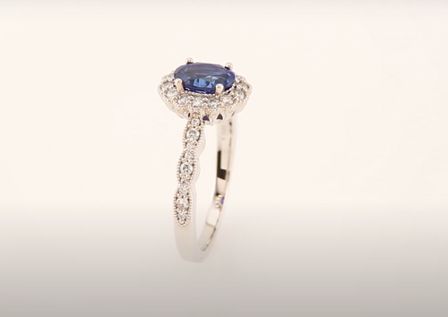 (NEW) BELLA COUTURE FINE ANTIQUE INSPIRED BLUE SAPPHIRE GEMSTONE DIAMOND 14K WHITE GOLD RING