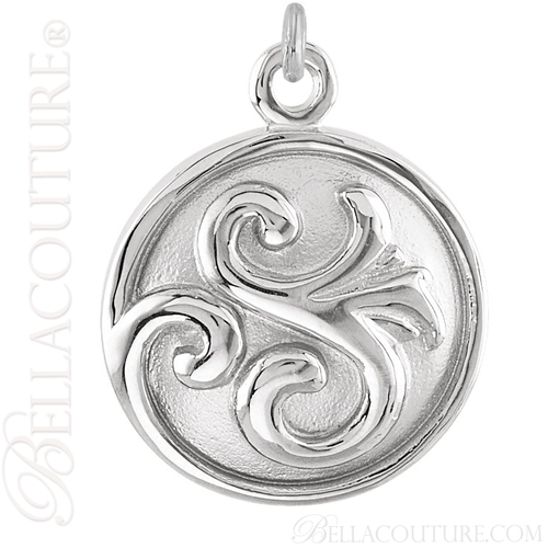 (NEW) BELLA COUTURE Fine Elegant 14K Solid White Gold Scroll Dangle Drop Circle Charm (14MM H x 11MM W x 4.5MM D)