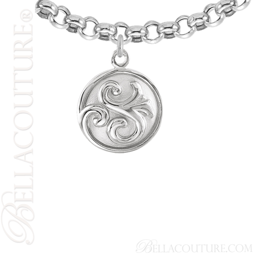 (NEW) BELLA COUTURE Fine Elegant 14K Solid White Gold Scroll Dangle Drop Circle Charm (14MM H x 11MM W x 4.5MM D)