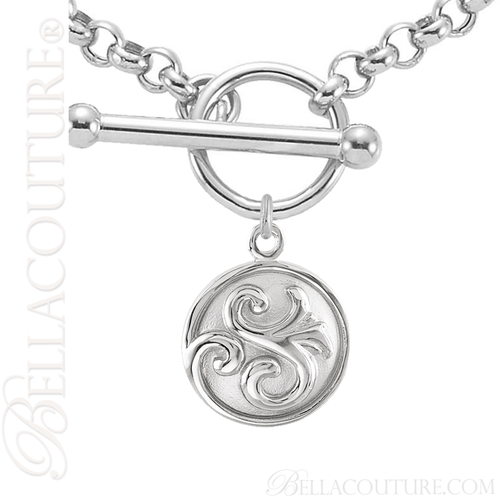 (NEW) BELLA COUTURE Fine Elegant 14K Solid White Gold Scroll Dangle Drop Circle Charm (14MM H x 11MM W x 4.5MM D)