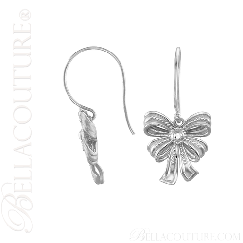(NEW) BELLA COUTURE FINE GORGEOUS VINTAGE INSPIRED DELICATE STERLING SILVER DANGLE DROP BOW EARRINGS