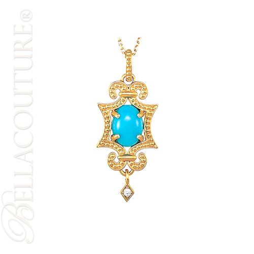 (NEW) BELLA COUTURE ETRUSCAN COLLECTION FINE TURQUOISE DIAMOND 14K YELLOW GOLD NECKLACE (18" Inches)