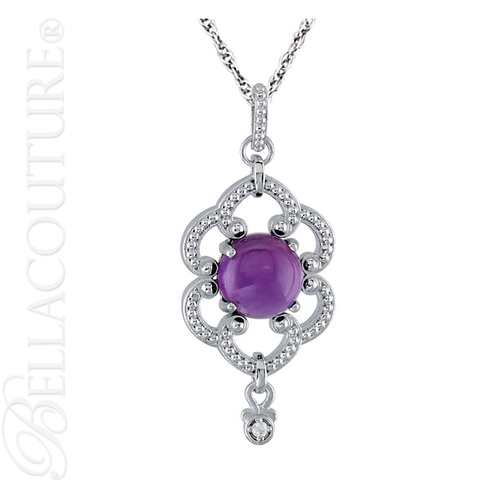 (NEW) BELLA COUTURE ETRUSCAN COLLECTION FINE AMETHYST DIAMOND STERLING SILVER PENDANT NECKLACE (18" Inches)