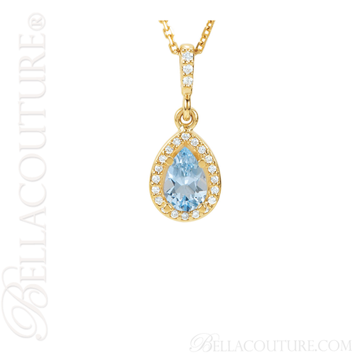 (NEW) BELLA COUTURE GORGEOUS FINE AQUAMARINE DIAMOND 14K WHITE GOLD PENDANT NECKLACE (18" Inches)