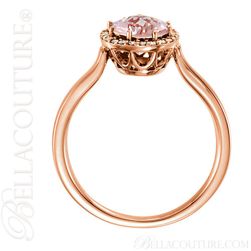 (NEW) BELLA COUTURE PARADISE Fine Gorgeous Oval Pink Morganite Pave' Diamond 14K Rose Gold Ring (1/8 CT. TW.)