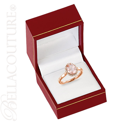 (NEW) BELLA COUTURE PARADISE Fine Gorgeous Oval Pink Morganite Pave' Diamond 14K Rose Gold Ring (1/8 CT. TW.)