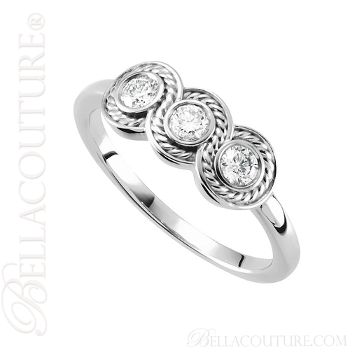 (NEW) BELLA COUTURE Fine Elegant Three Stone Diamond 14K White Gold Ring Band (1/3 CT. TW.)