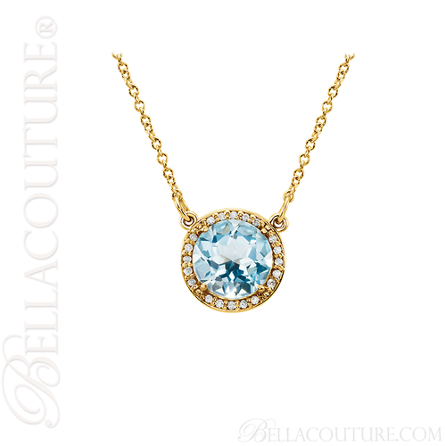 (NEW) BELLA COUTURE OPHELIA FINE GORGEOUS SKY BLUE TOPAZ GEMSTONE DIAMOND 14K YELLOW GOLD PENDANT NECKLACE (16" Inches)