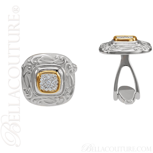 (NEW) BELLA COUTURE® MEN'S WINN Fine Scrolling Diamond 14K Yellow Gold and Sterling Silver CUFFLINKS