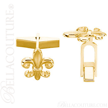 (NEW) BELLA COUTURE® MEN'S FLEUR-DE-LIS Fine 14K Yellow Gold CUFFLINKS I CUFF LINKS