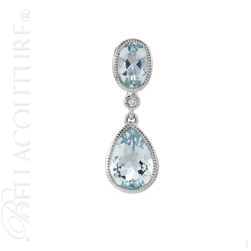 (NEW) BELLA COUTURE BALINA Pave Diamond Genuine Aquamarine Gemstone 14K White Gold Dangle Drop Pendant