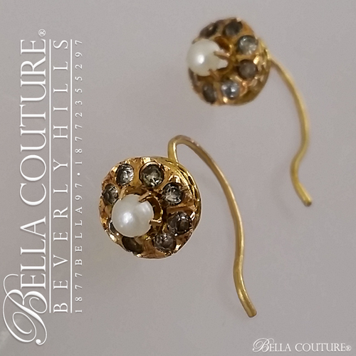 SOLD! - (ANTIQUE) Rare Gorgeous Georgian Victorian Filigree Smokey Quartz Paste Gemstone Cultured Freshwater Pearl 18K Yellow Gold Cluster Earrings c. 1770 - 1838