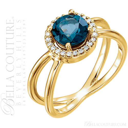 (NEW) BELLA COUTURE Le DOMA Fine Elegant Modern Criss Cross Diamond Semi Rose Cut London Blue Topaz 14K Yellow Gold Ring (1/8 CT. TW.)