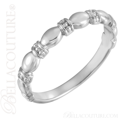 \(NEW) BELLA COUTURE FINE ETRUSCAN BEADED SCALLOPED EDGE 14K WHITE GOLD RING
