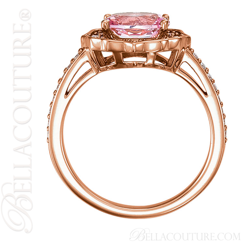 (NEW) BELLA COUTURE FLORINA Fine Elegant Diamond Oval Pink Topaz Gemstone 14K Rose Gold Ring (1/3 CT. TW.)
