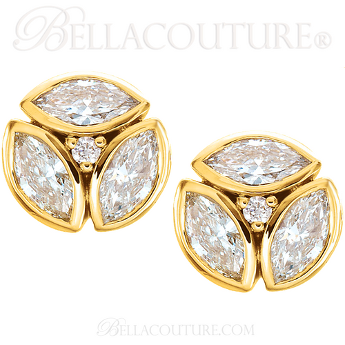 (NEW) BELLA COUTURE De VINE Marquise Cut Diamond 14K Yellow Gold Bezel Set Stud Earrings (1/2 CT. TW.)