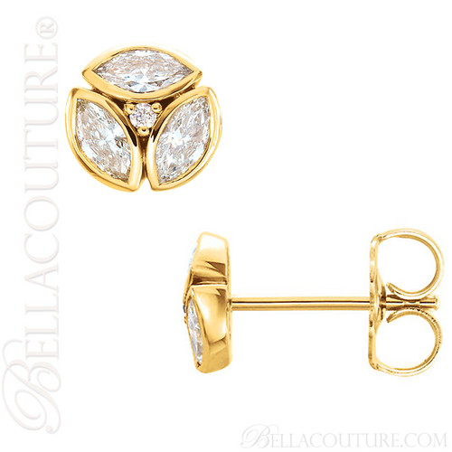(NEW) BELLA COUTURE De VINE Marquise Cut Diamond 14K Yellow Gold Bezel Set Stud Earrings (1/2 CT. TW.)