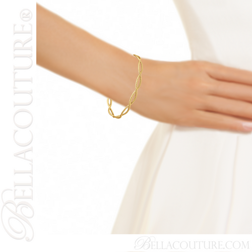 (NEW) BELLA COUTURE NALIA Gorgeous Fancy Open Filigree Twisted Rope Cable 14K Yellow Gold Cuff Bracelet