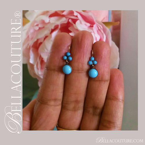 SOLD! - (ANTIQUE) Rare Gorgeous Victorian Paste Turquoise Rose Gold Wash Dangle Drop Earrings One of a Kind Fine Jewelry