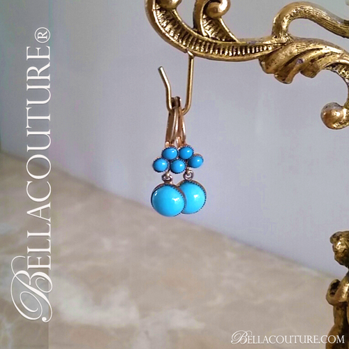 SOLD! - (ANTIQUE) Rare Gorgeous Victorian Paste Turquoise Rose Gold Wash Dangle Drop Earrings One of a Kind Fine Jewelry