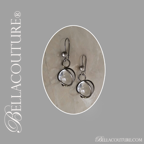SOLD! - (VINTAGE) Rare Exquisite Arts & Crafts Pools of Light Art Deco Sterling Silver Rock Crystal Dangle Drop Earrings One of a Kind Fine Jewelry