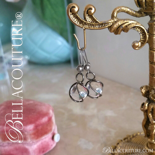 SOLD! - (VINTAGE) Rare Exquisite Arts & Crafts Pools of Light Art Deco Sterling Silver Rock Crystal Dangle Drop Earrings One of a Kind Fine Jewelry