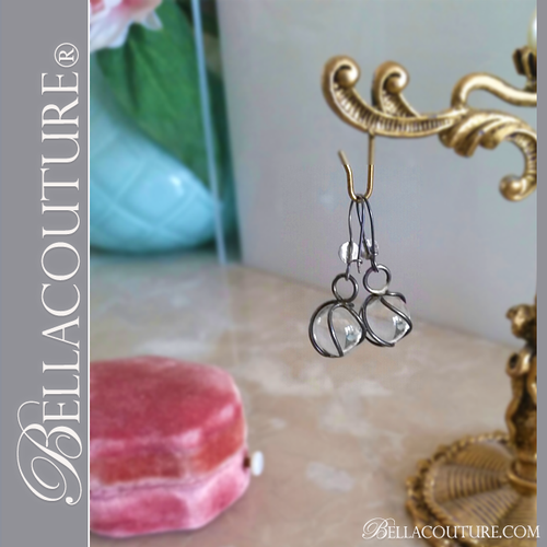 SOLD! - (VINTAGE) Rare Exquisite Arts & Crafts Pools of Light Art Deco Sterling Silver Rock Crystal Dangle Drop Earrings One of a Kind Fine Jewelry