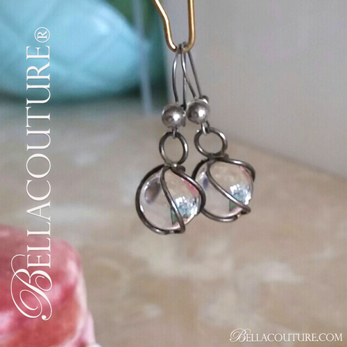 SOLD! - (VINTAGE) Rare Exquisite Arts & Crafts Pools of Light Art Deco Sterling Silver Rock Crystal Dangle Drop Earrings One of a Kind Fine Jewelry