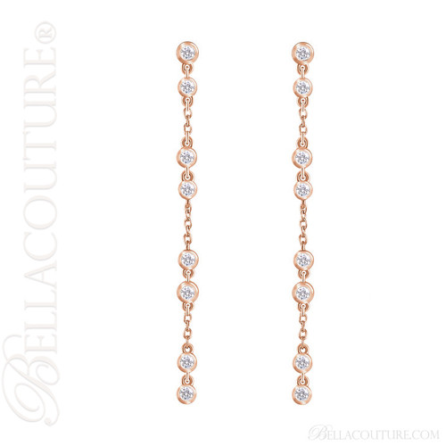 (NEW) BELLA COUTURE® WAVERLY Diamond 14K White Gold Chain Dangle Drop Chandelier Earrings