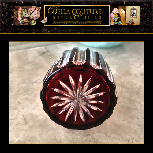 SOLD! - (ANTIQUE) RARE FRENCH BACCARAT CRANBERRY PERFUME CUT TO CLEAR RED BOHEMIAN GLASS BOTTLE - (ONE OF A KIND)