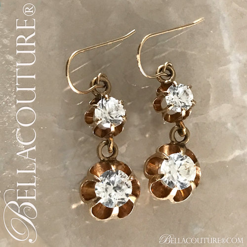 SOLD! - (ANTIQUE) RARE VICTORIAN 1CT TW DIAMOND PASTE 14K YELLOW GOLD DANGLE DROP VTG EARRINGS - Fine Jewelry (One of a Kind)