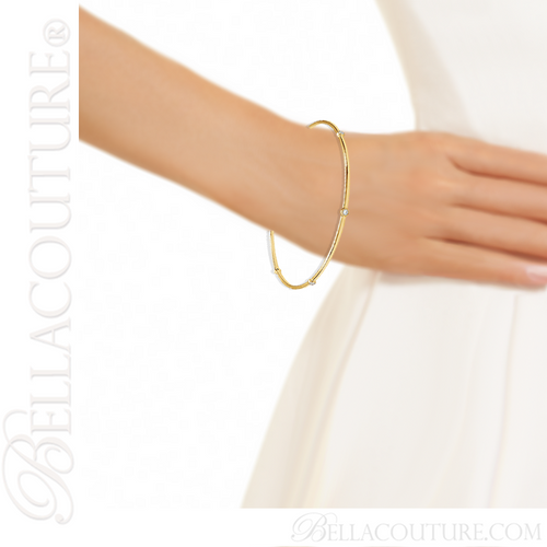 (NEW) BELLA COUTURE ELEGANTE' Gorgeous 6 Diamond 14K Yellow Gold Bezel Bangle Bracelet (1/2 CT. TW.) 8"