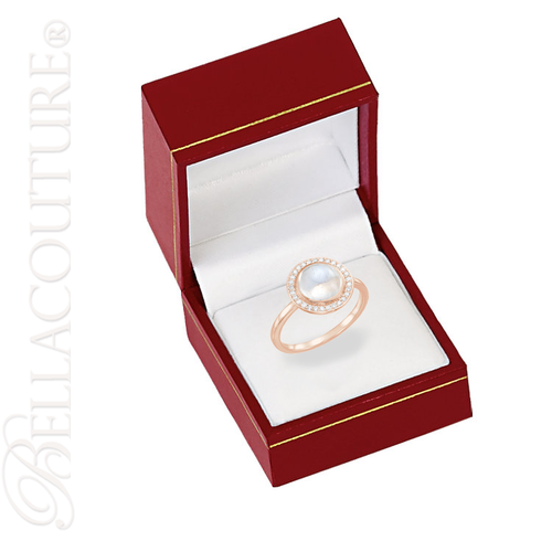 (NEW) BELLA COUTURE ® FINE GENUINE MOONSTONE GEMSTONE DIAMOND 14K ROSE GOLD RING